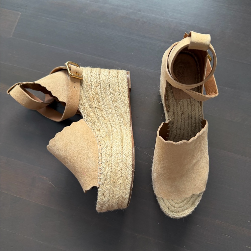 Chloe Lauren Espadrille Suede Beige Wedges size 8 - Picture 6 of 12